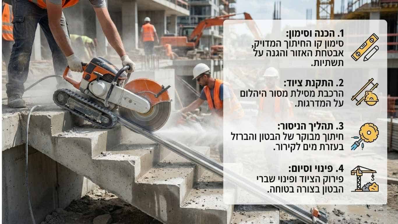 כיצד מתבצע ניסור מדרגות בטון