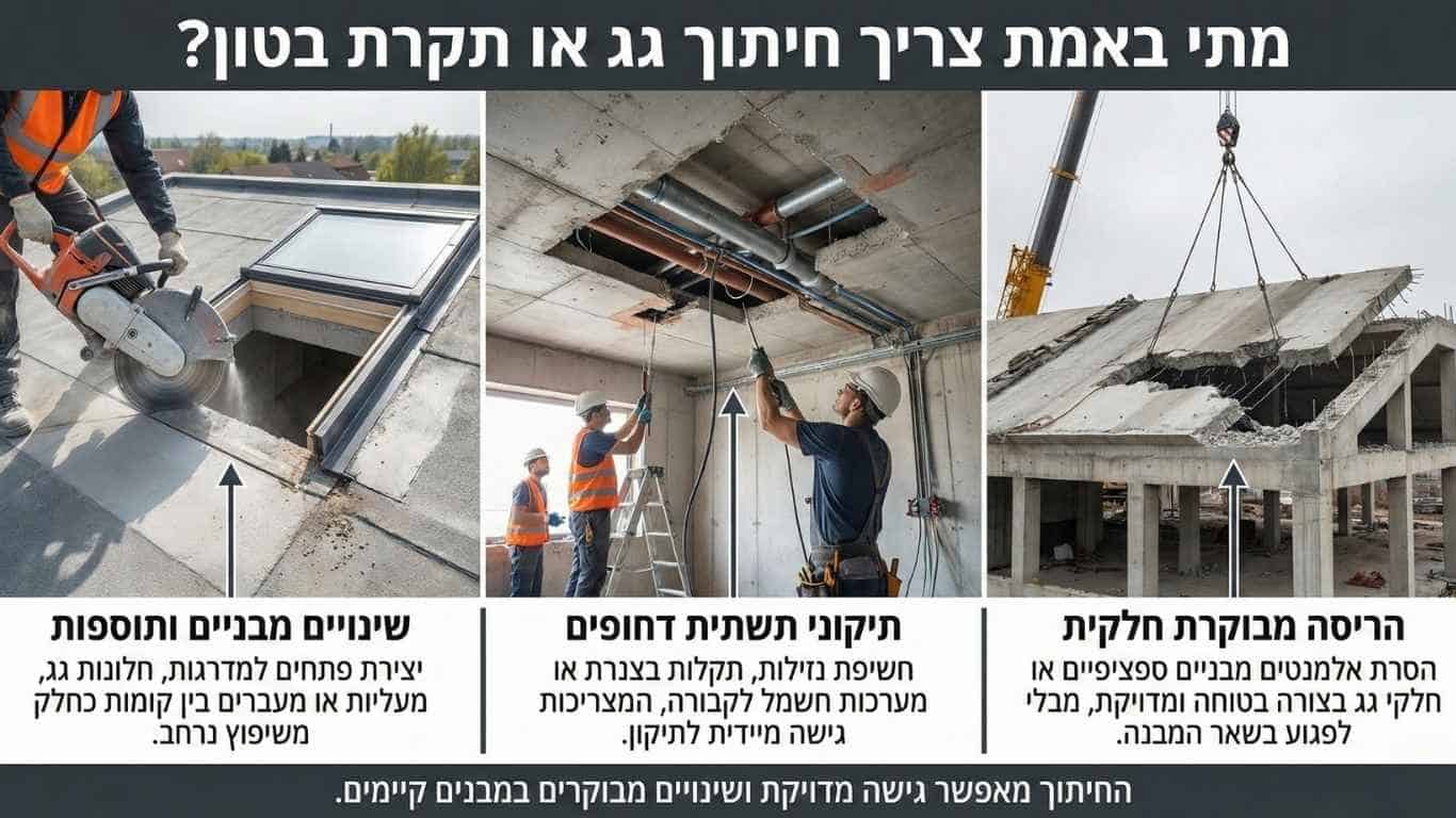 מתי באמת צריך חיתוך גג או תקרת בטון