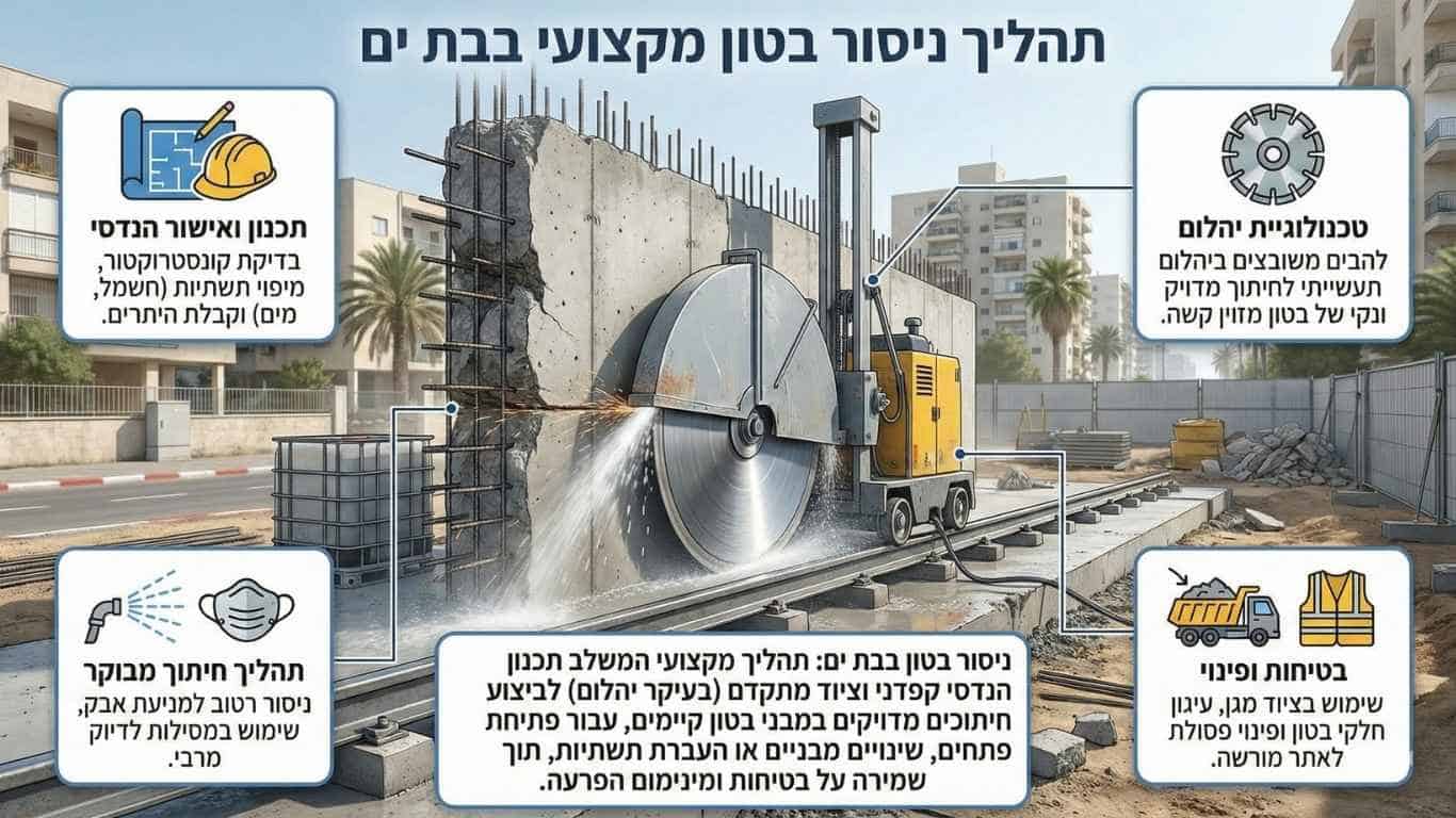 תהליך ניסור בטון בבת ים