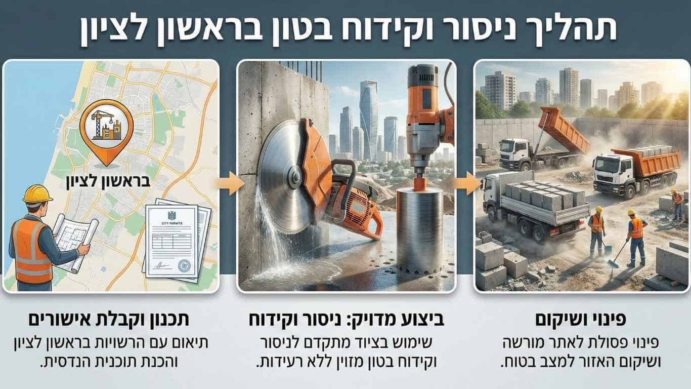 תהליך עבודה בניסור ובקידוח בטון בראשון לציון